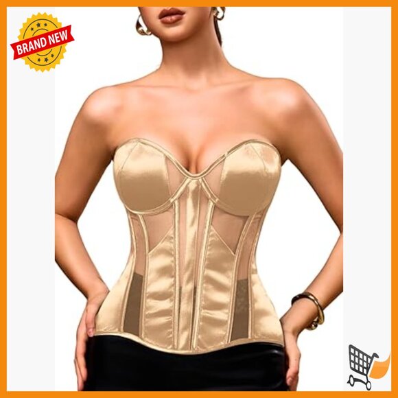 Satin Corset Top with Underwire & Boning Adjustable Lace-Up Fit Sizes 00-18